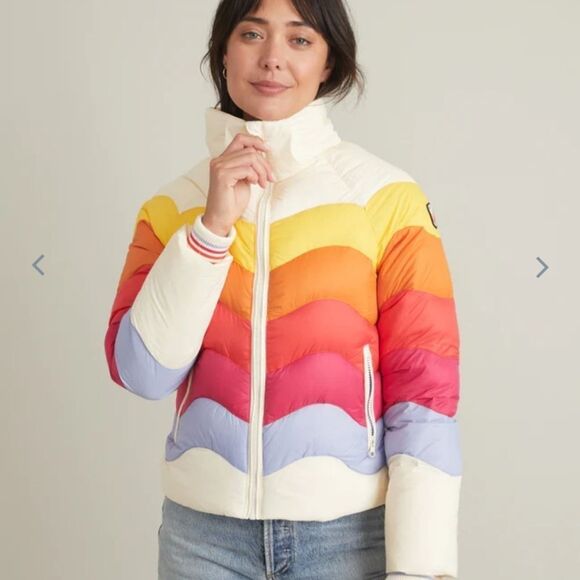 MARINE layer  MLx LF Apres Puffer in Antique White/Multi Colorblock - Picture 4 of 12